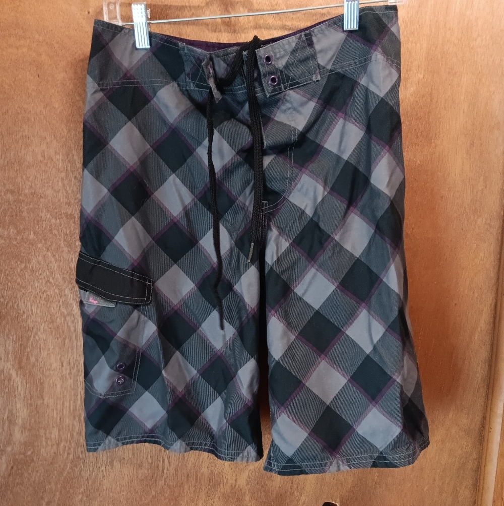 Mossimo Supply Co. Black and Gray Plaid Swim Shorts